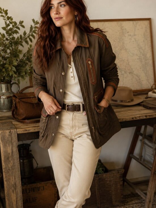 Bogner Jackets & Blazers - Vintage Bogner Utility Field Jacket Brown Leather Trim Safari Jacket Est Medium
